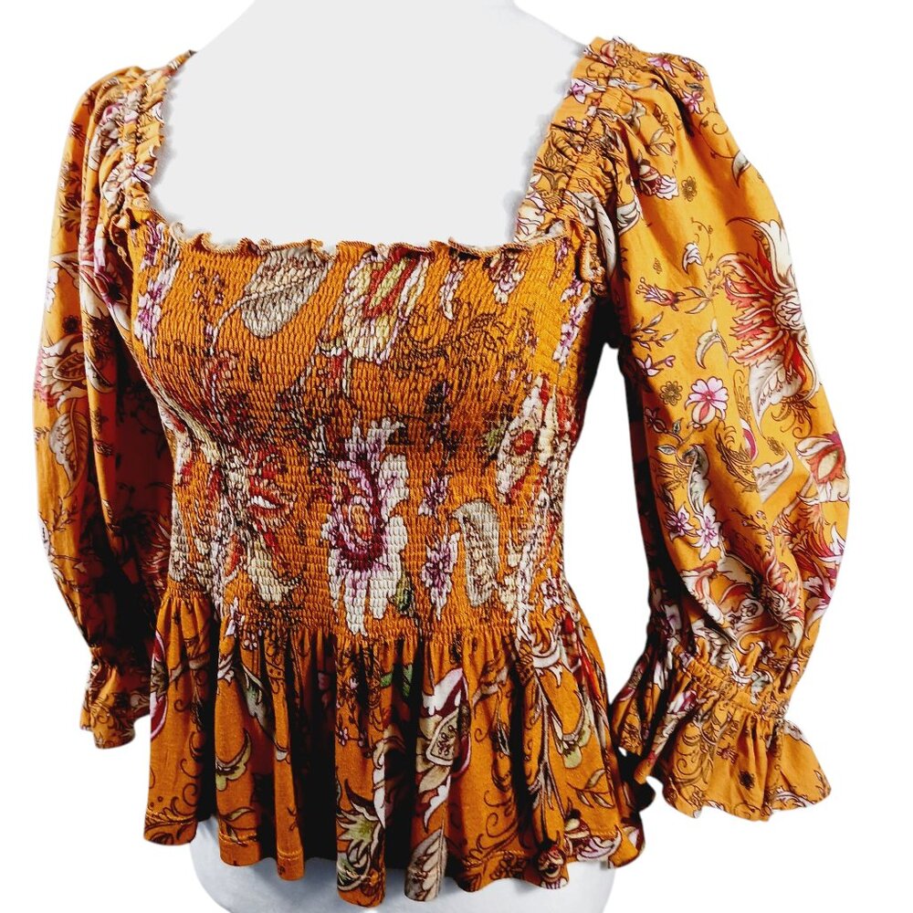Anthropologie Conditions Apply Smocked Peplum Top, Medium, Ruffled, Cottage Core - Picture 4 of 16
